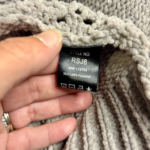 POL Taupe Gray Crochet Chenille Long Open Front Cardigan Size L - Picture 6 of 8